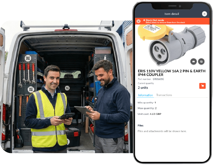 Técnicos registrando material desde una furgoneta ordenada con TicTAP