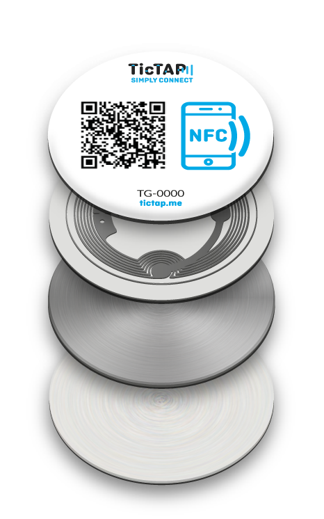 Etiqueta profesional TicTAP con capas de protección, QR y NFC